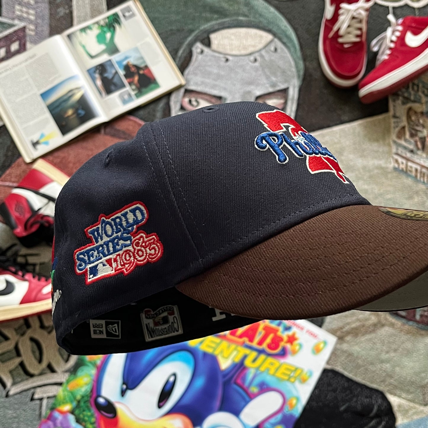 NAVY BLUE TWO-TONE PHILADELPHIA PHILLIES 1983 WORLD SERIES SIDE PATCH (GREY UV) FITTED HAT