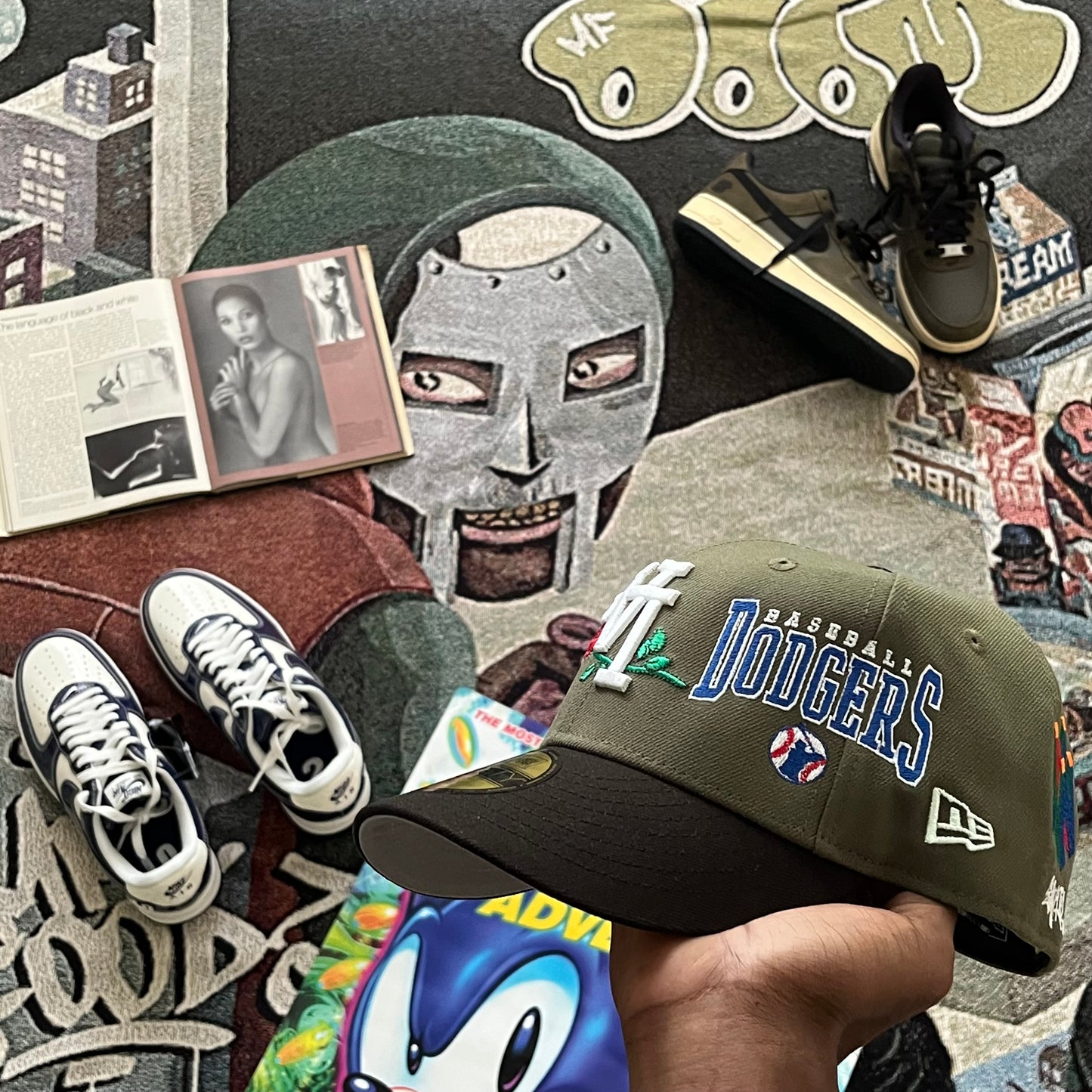 OLIVE GREEN TWO-TONE LOS ANGELES DODGERS ROSE 40TH ANNIVERSARY SIDE PATCH (GREY UV) FITTED HAT