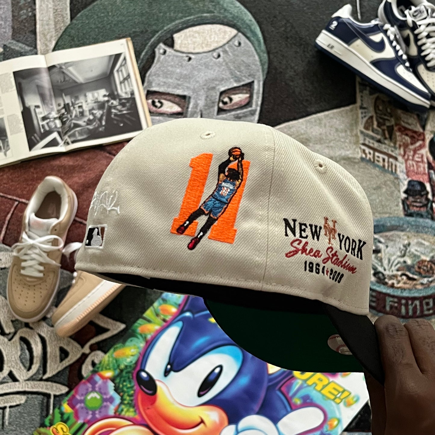 STONE NEW YORK METS TWO-TONE (GREEN UV) SHEA STADIUM SIDE PATCH FITTED HAT [KNICKS EDITION]
