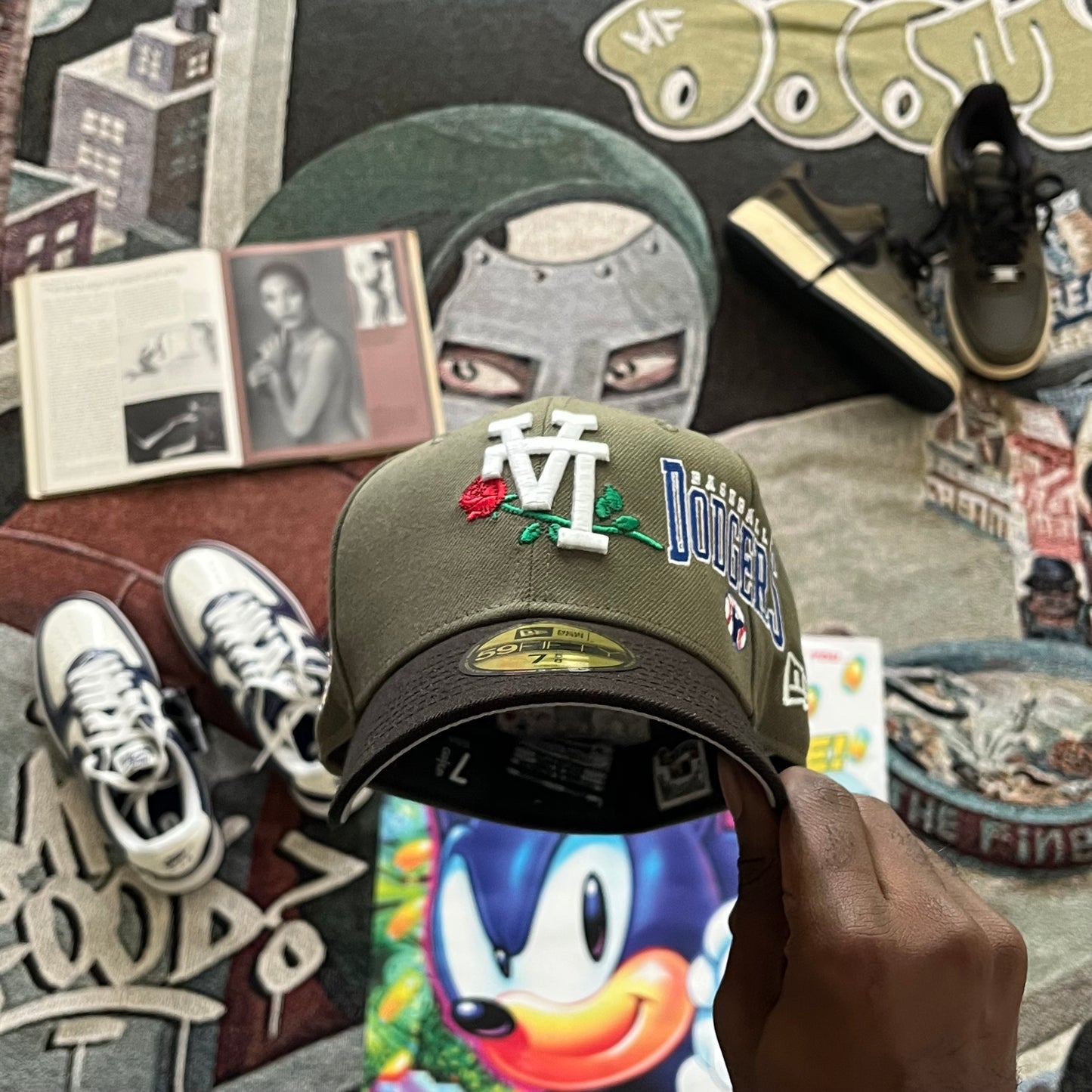 OLIVE GREEN TWO-TONE LOS ANGELES DODGERS ROSE 40TH ANNIVERSARY SIDE PATCH (GREY UV) FITTED HAT