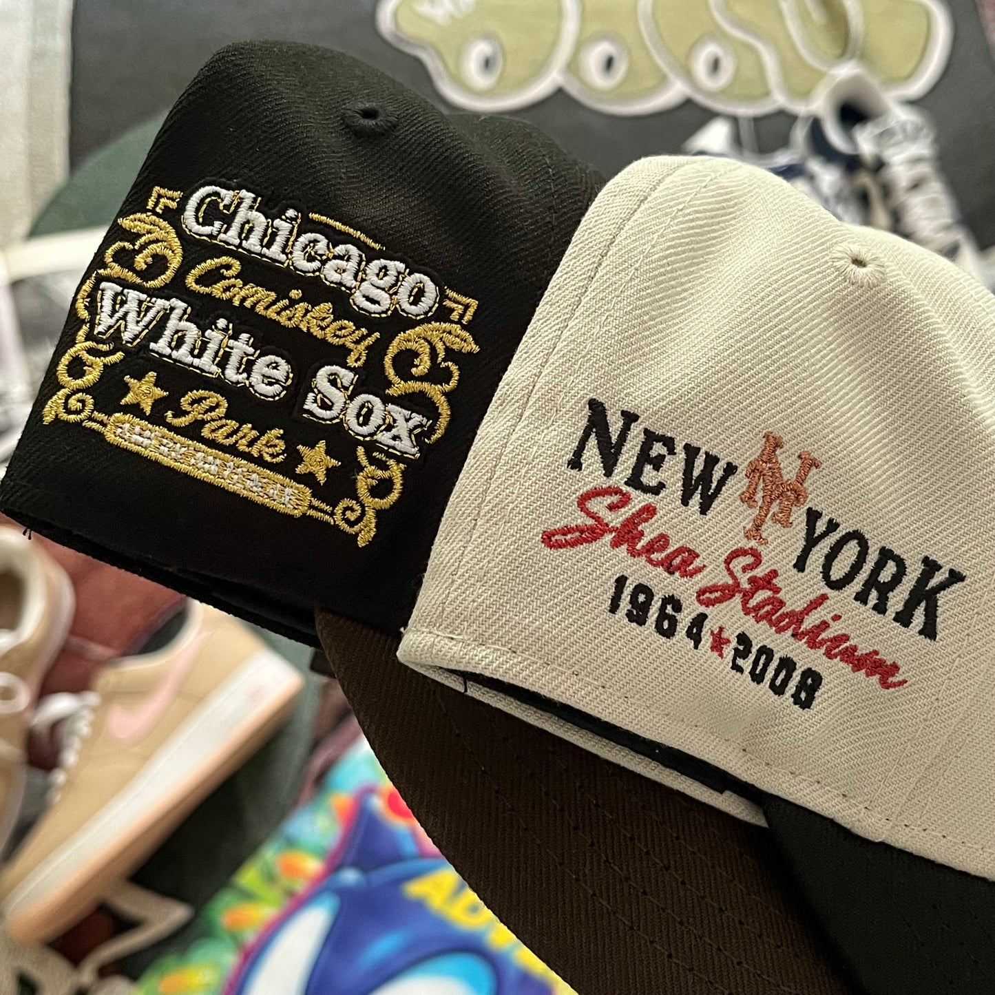 BLACK CHICAGO WHITE SOX TWO-TONE (GREEN UV) COMISKEY PARK SIDE PATCH FITTED HAT