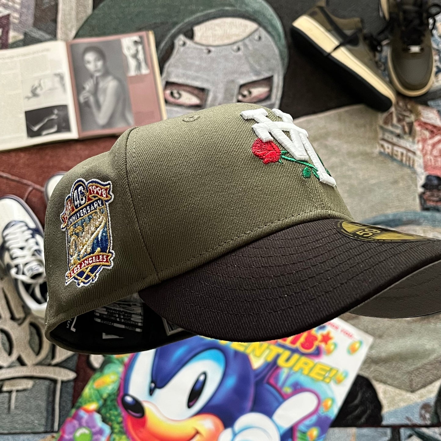 OLIVE GREEN TWO-TONE LOS ANGELES DODGERS ROSE 40TH ANNIVERSARY SIDE PATCH (GREY UV) FITTED HAT