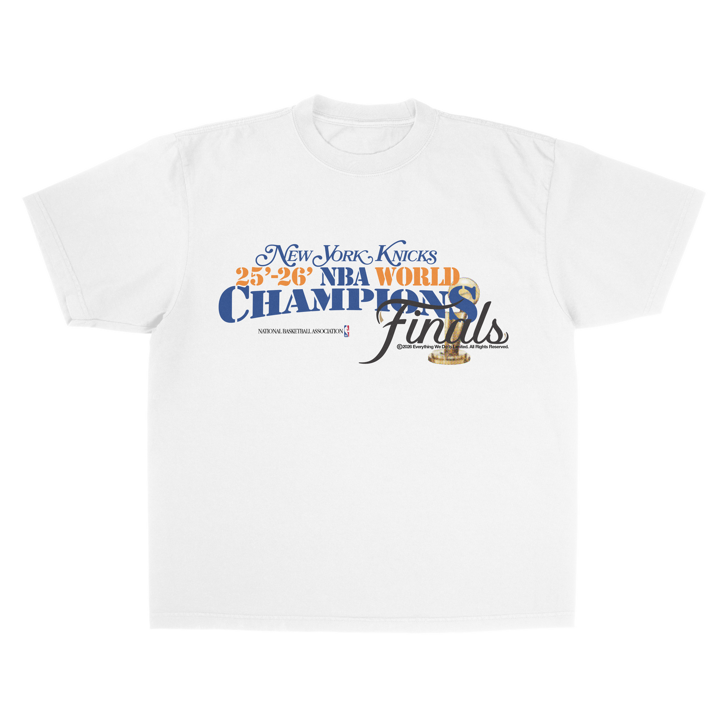 VINTAGE WHITE "25' - 26' NBA FINALS" NEW YORK KNICKS CHAMPIONS TEE [MADE TO ORDER]