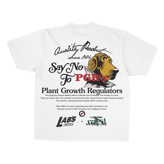 VINTAGE WHITE "SAY NO TO PGR'S" LABS EXOTICS X EWDIL COLLAB TEE [MADE TO ORDER]
